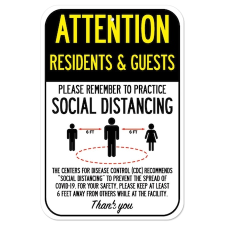 Signmission Public Safety Sign-Residents & Guests Practice Social Distancing, 12" H, A-1218-25401 A-1218-25401